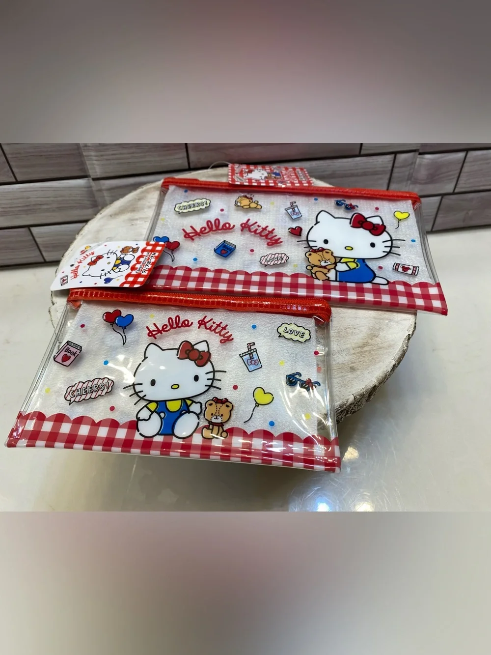 Hello Kitty ❤️Flat Clear Pouch Wide & M size set of 2 New